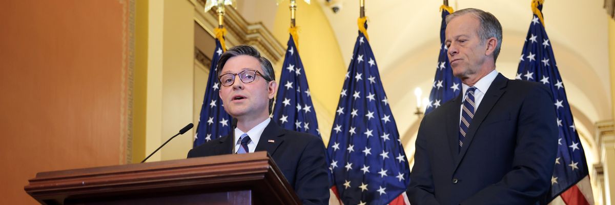 U.S. Speaker of the House Mike Johnson and Senate Majority Leader John Thune