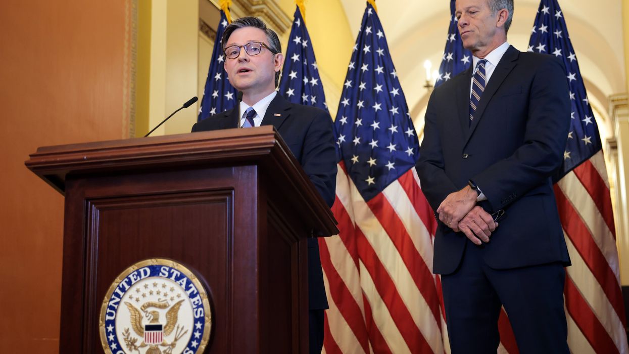U.S. Speaker of the House Mike Johnson and Senate Majority Leader John Thune