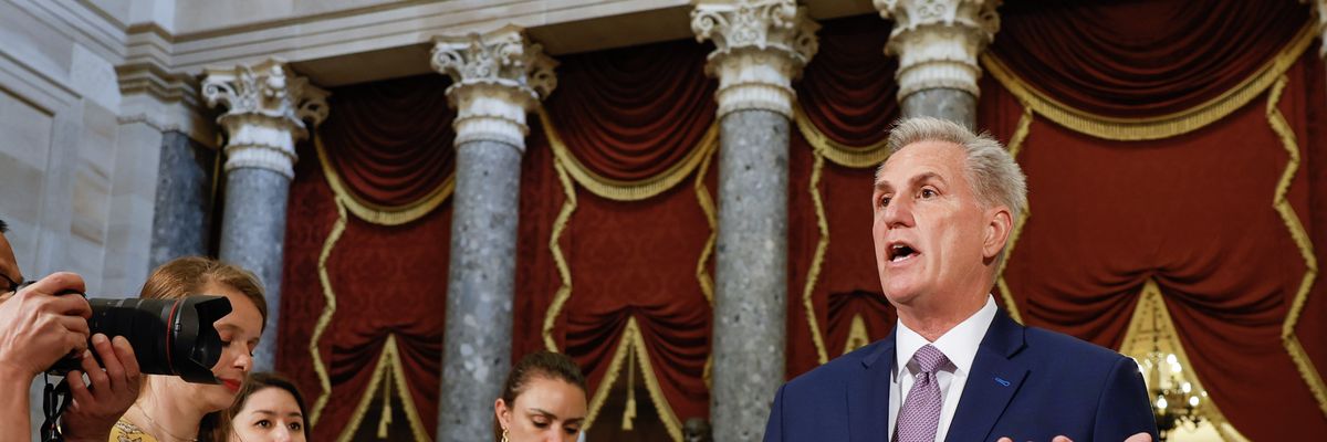 U.S. Speaker of the House Rep. Kevin McCarthy (R-Calif.) speaks to the media at the U.S. Capitol in Washington, D.C. on April 26, 2023.