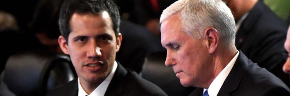 U.S. Vice President of United States Mike Pence and Venezuelan opposition leader and declared acting president by the National Assembly Juan Guaido