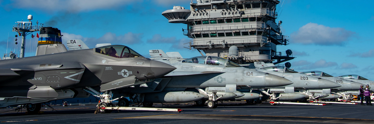 U.S. warplanes on an aircraft carrier deck