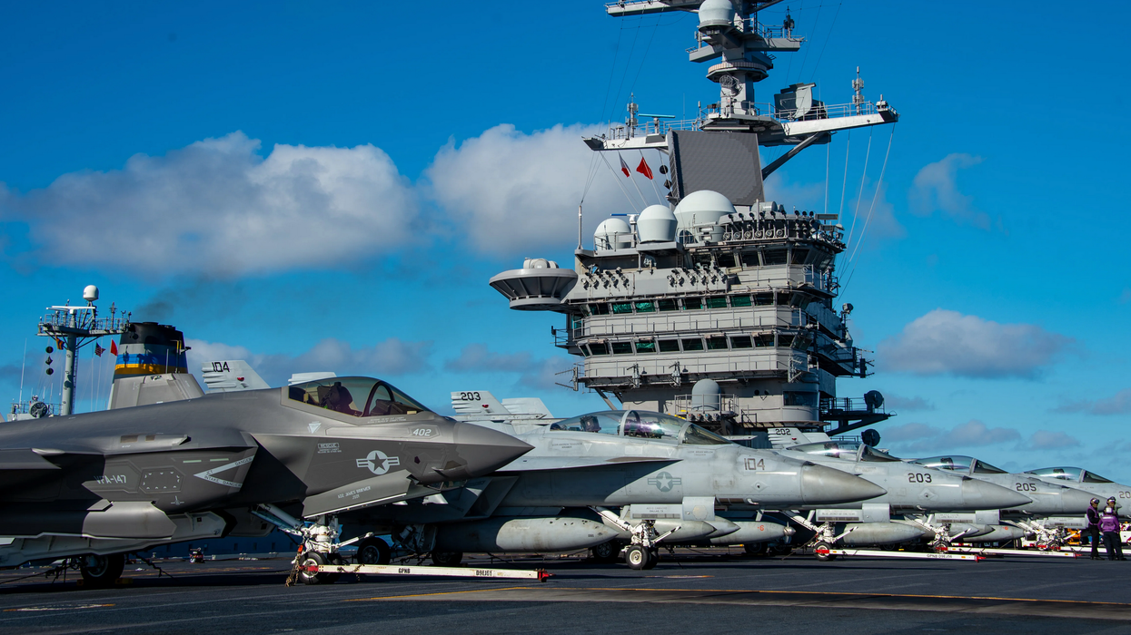 U.S. warplanes on an aircraft carrier deck