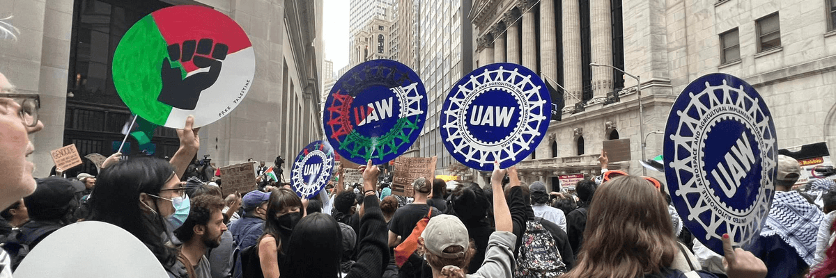 UAW members march in solidarity with Palestine.