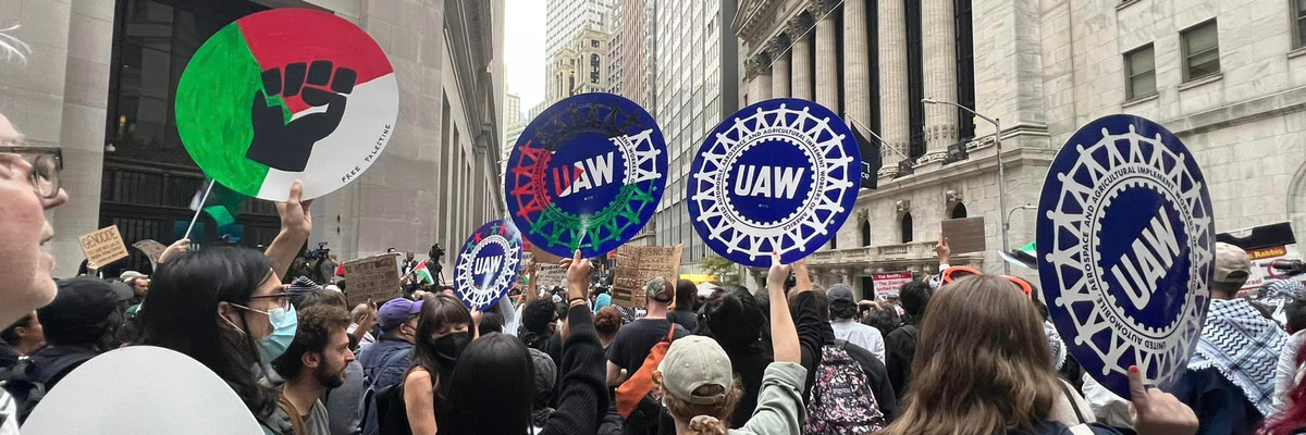UAW members march in solidarity with Palestine.