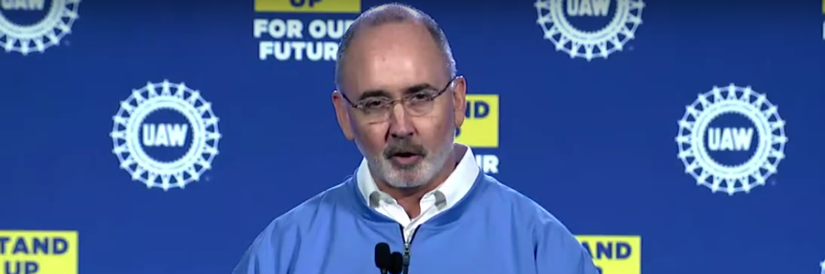 UAW president Shawn Fain speaks.