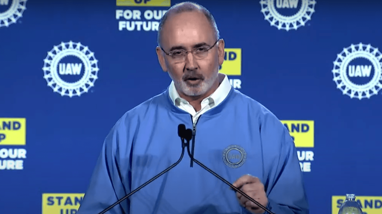 UAW president Shawn Fain speaks.