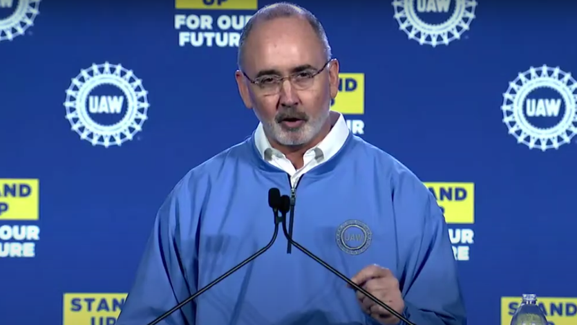 UAW president Shawn Fain speaks.