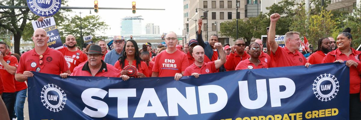 UAW workers strike and march in Detroit