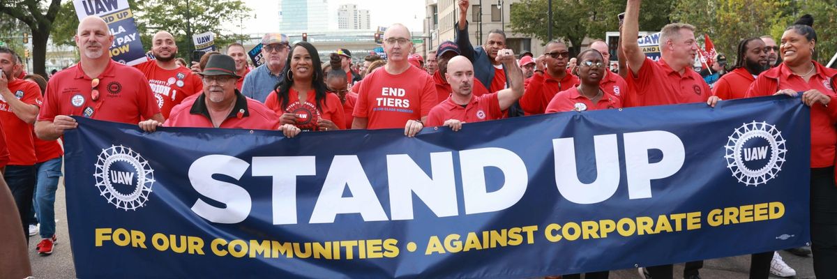 UAW workers strike and march in Detroit