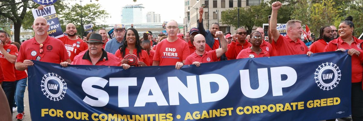 UAW workers strike and march in Detroit