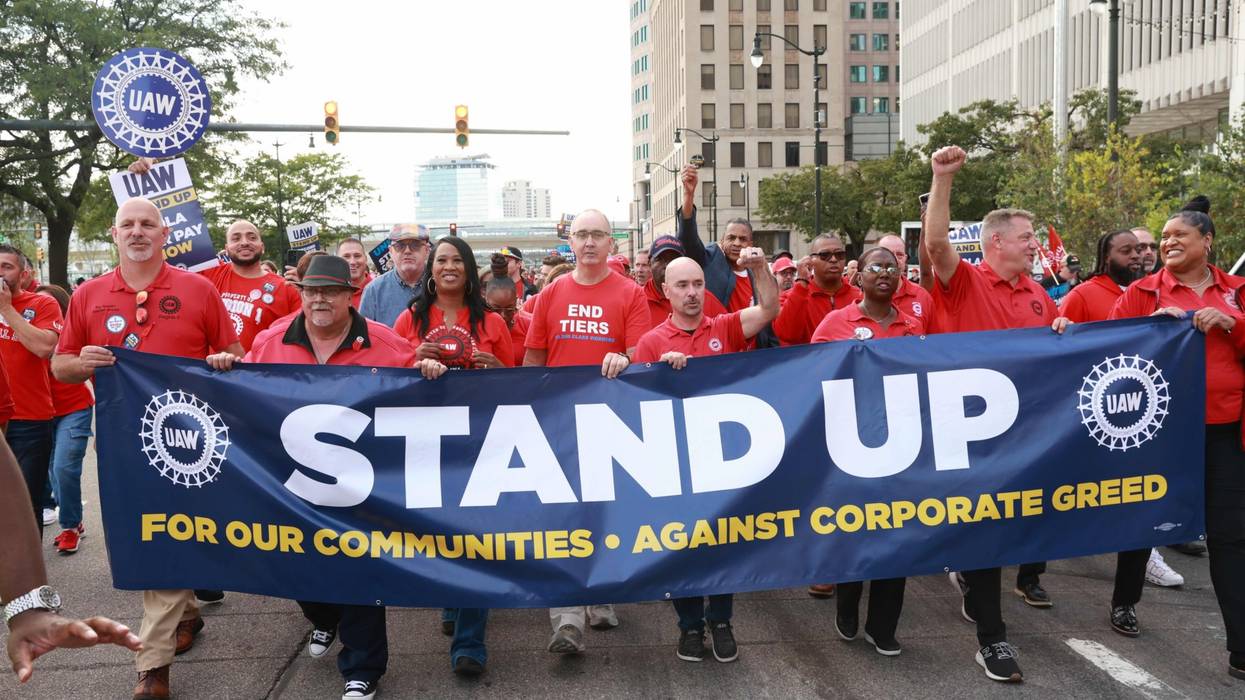 UAW workers strike and march in Detroit