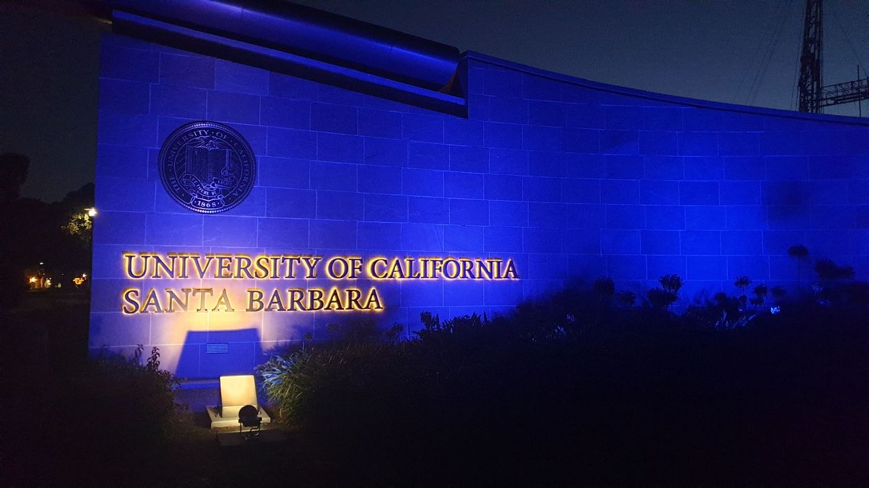 UCSB entrance at night.