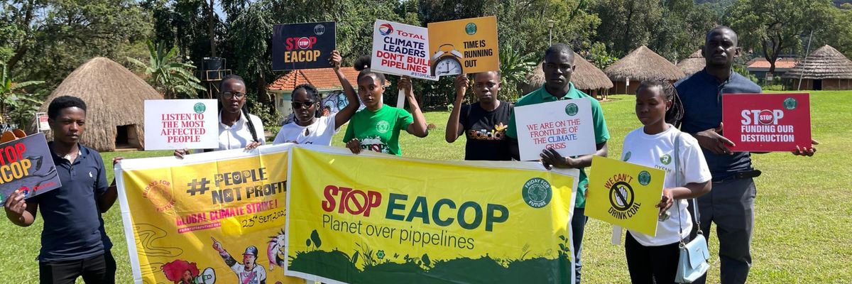 Ugandan climate activists protest EACOP.