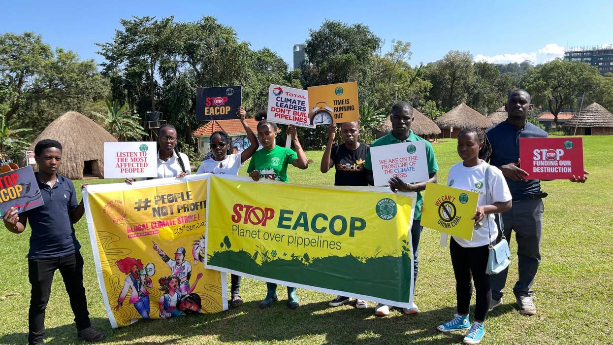 Ugandan climate activists protest EACOP.