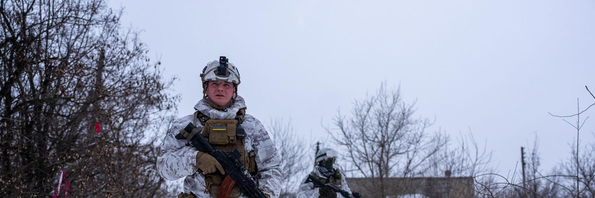 Ukraine soldiers on patrol, January 24, 2022