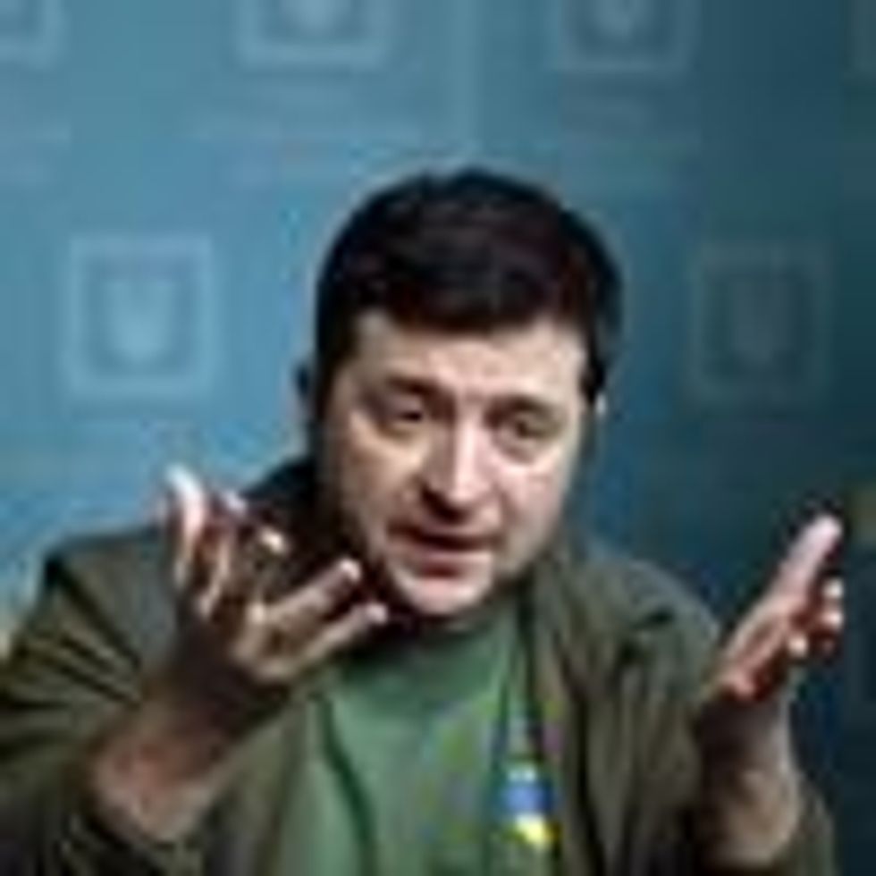 Ukrainian President Volodymyr Zelenskyy speaks during a press conference in Kyiv on March 3, 2022.