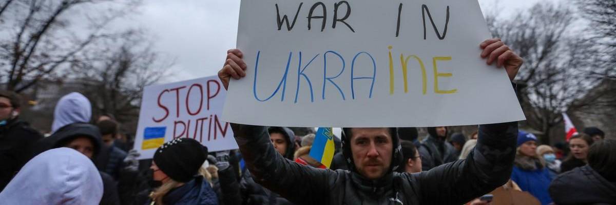 Ukrainians gather in front of the White House in Washington, USA to stage a protest against Russia's attack in Ukraine on February 24, 2022