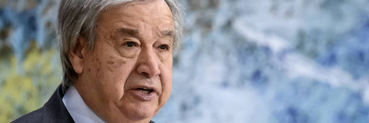UN Secretary-General Antonio Guterres delivers a speech.
