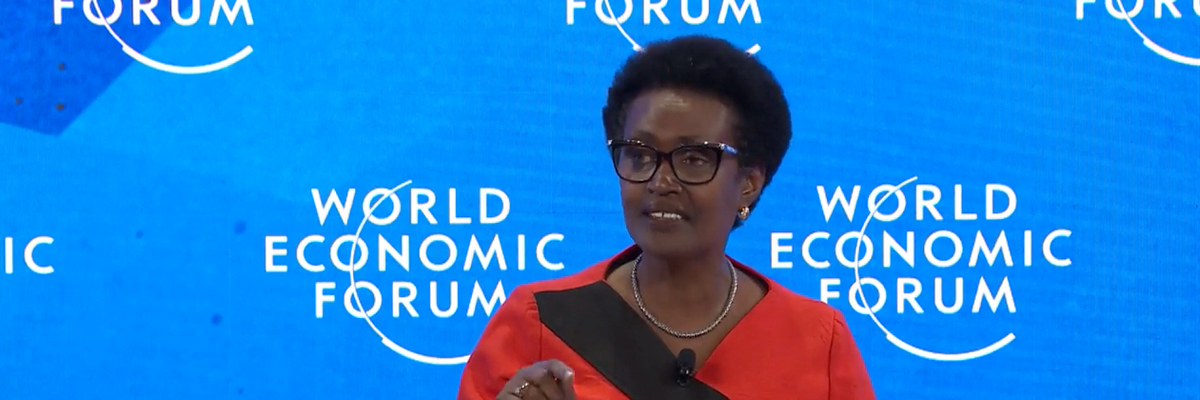 UNAIDS executive director Winnie Byanyima speaks Tuesday at a panel session at the World Economic Forum's annual meeting in Davos, Switzerland. (Photo: Screengrab/WEForum)