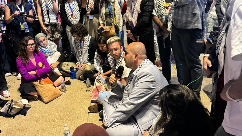 Uncommitted delegates hold sit-in at DNC