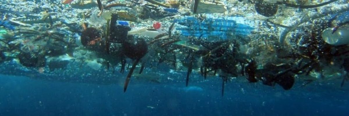 Underneath the floating debris in the Pacific Ocean