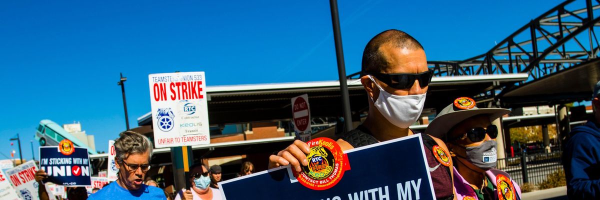 Union members march during a rally