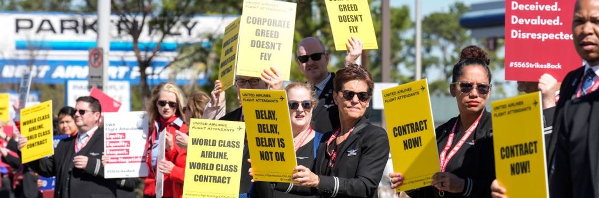 United Airlines flight attendants on a picket line