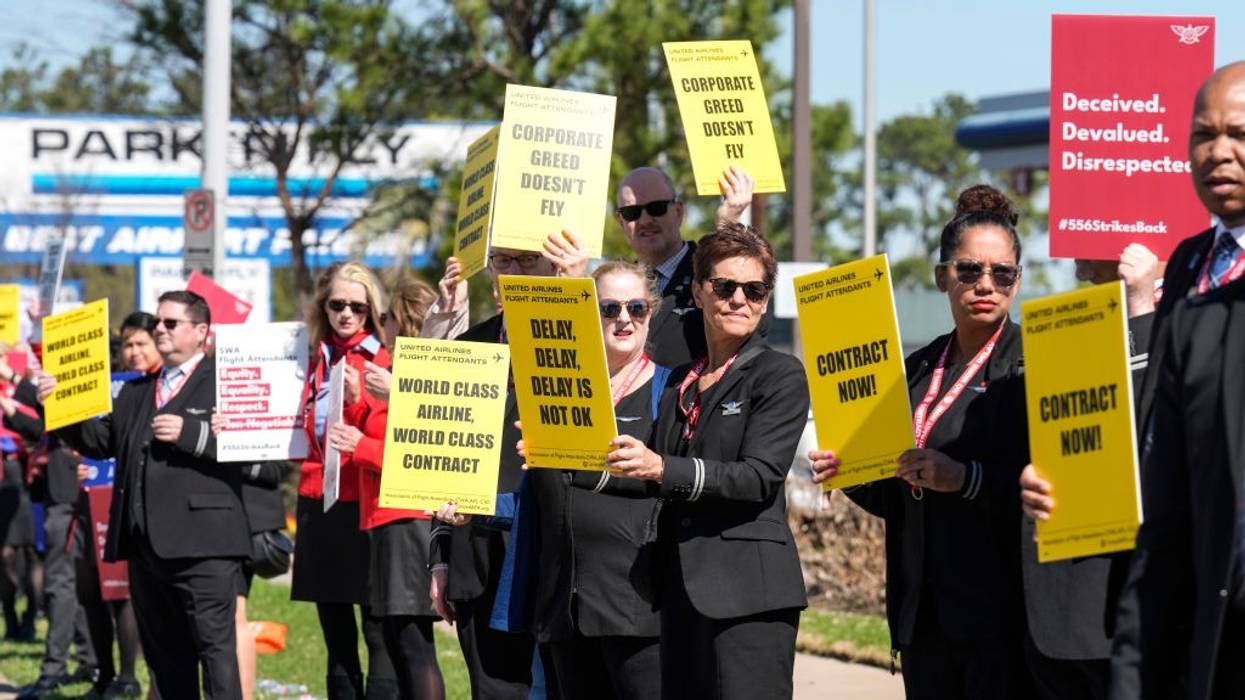 United Airlines flight attendants on a picket line