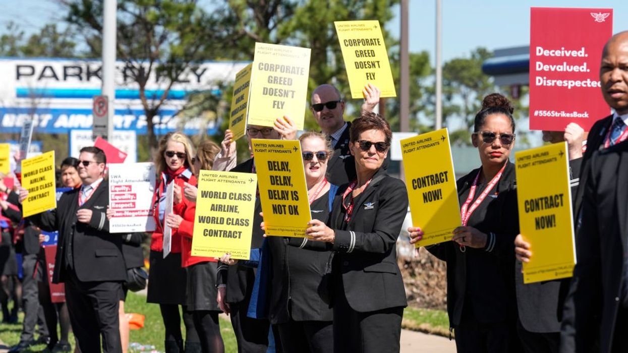 United Airlines flight attendants on a picket line