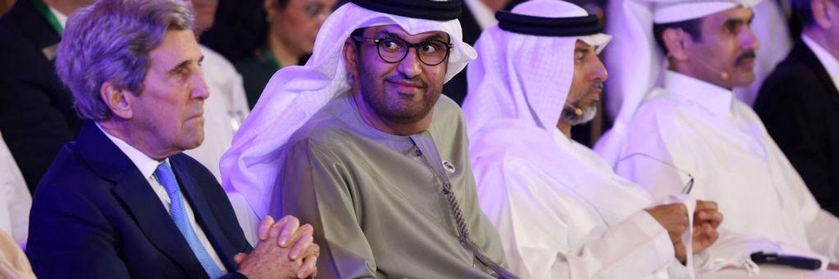 United Arab Emirates' minister of industry and CEO of the Abu Dhabi National Oil Company, Sultan Ahmed al-Jaber, attends an event alongside U.S. Special Presidential Envoy for Climate John Kerry on January 14, 2023.