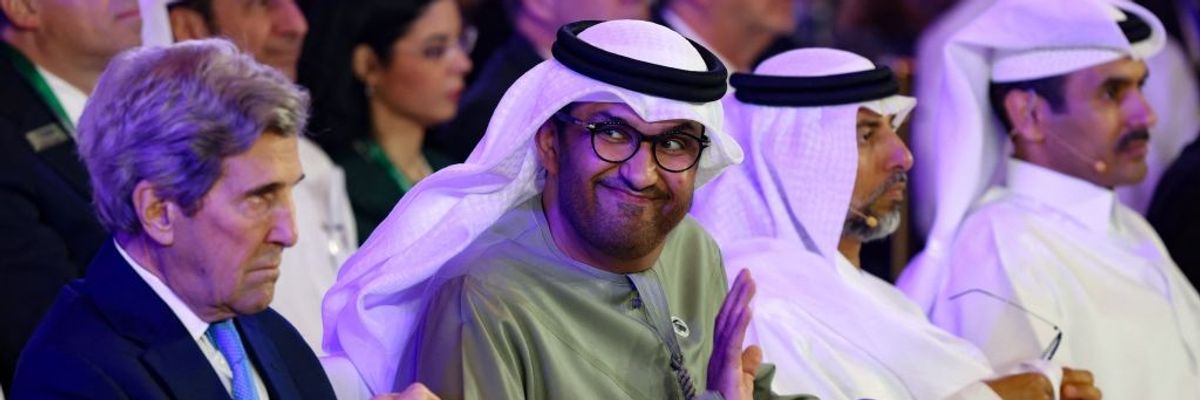 United Arab Emirates' minister of industry and CEO of the Abu Dhabi National Oil Company, Sultan Ahmed al-Jaber, attends an event alongside U.S. Special Presidential Envoy for Climate John Kerry on January 14, 2023.