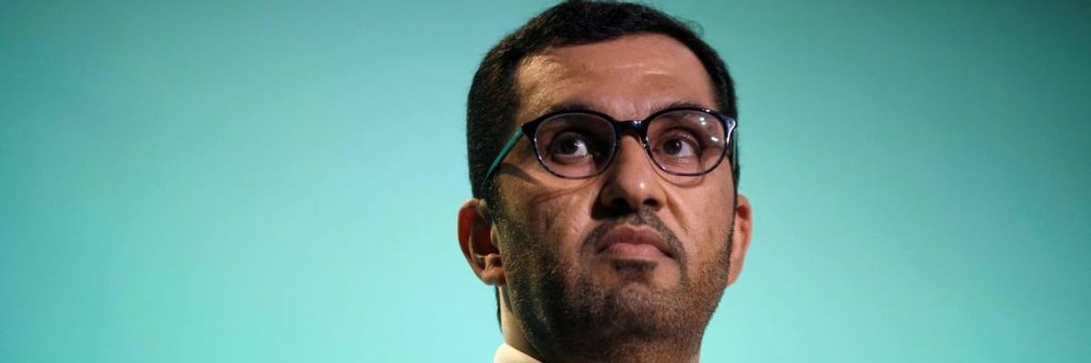 United Arab Emirates' minister of industry and CEO of the Abu Dhabi National Oil Company, Sultan Ahmed Al Jaber, speaks at an event in Houston on March 6, 2023.