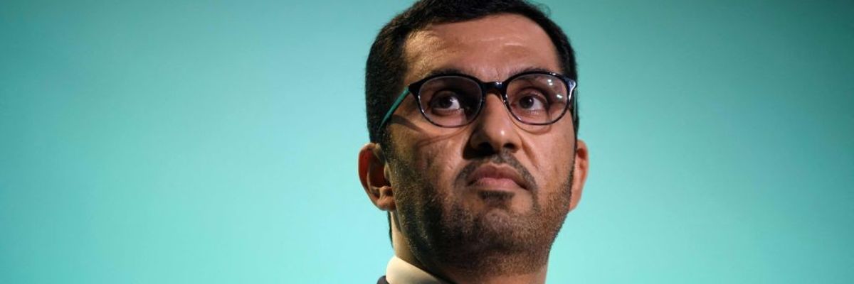 United Arab Emirates' minister of industry and CEO of the Abu Dhabi National Oil Company, Sultan Ahmed al-Jaber, speaks at an event in Houston on March 6, 2023.