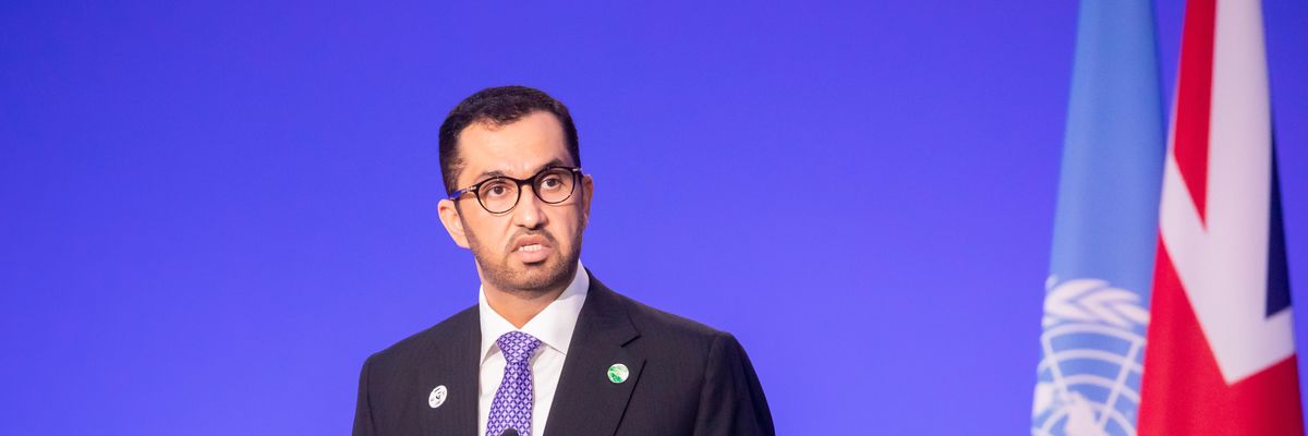United Arab Emirates' minister of industry and CEO of the Abu Dhabi National Oil Company, Sultan Ahmed al-Jaber, speaks at the U.N. Climate Change Conference in Glasgow on November 10, 2021.