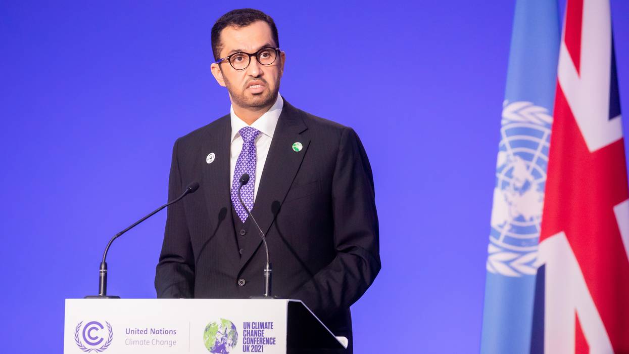 United Arab Emirates' minister of industry and CEO of the Abu Dhabi National Oil Company, Sultan Ahmed al-Jaber, speaks at the U.N. Climate Change Conference in Glasgow on November 10, 2021.