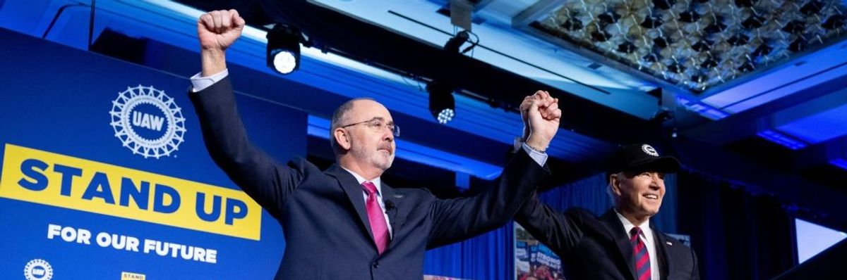 United Auto Workers leader Shawn Fain and U.S. President Joe Biden