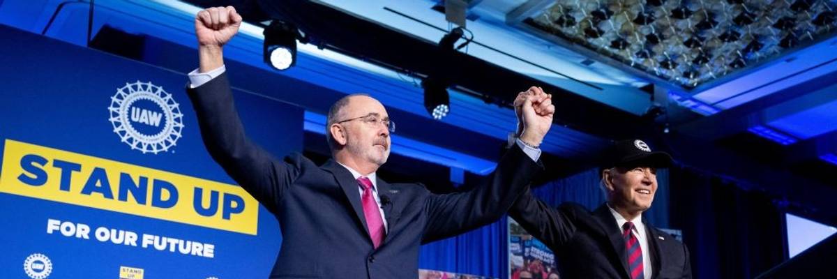 United Auto Workers leader Shawn Fain and U.S. President Joe Biden