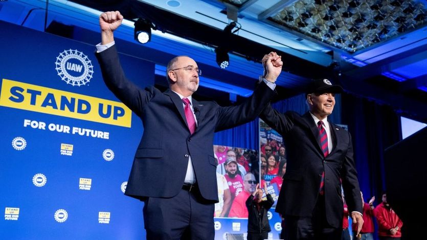 United Auto Workers leader Shawn Fain and U.S. President Joe Biden