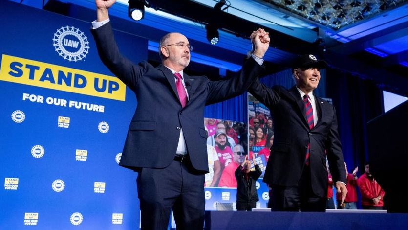 United Auto Workers leader Shawn Fain and U.S. President Joe Biden