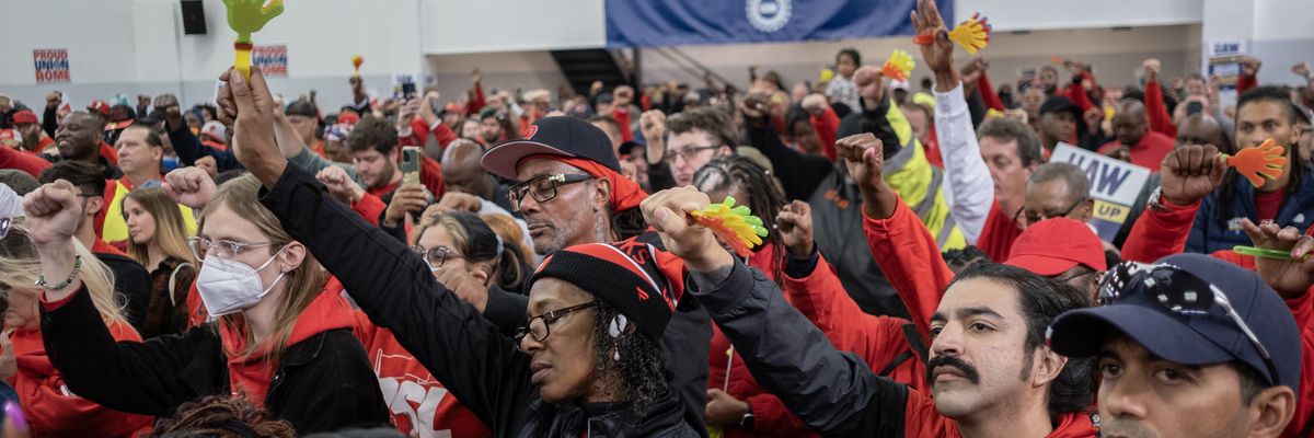United Auto Workers members attend a rally