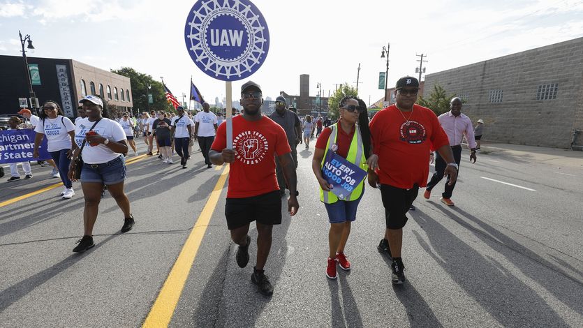 United Auto Workers members march