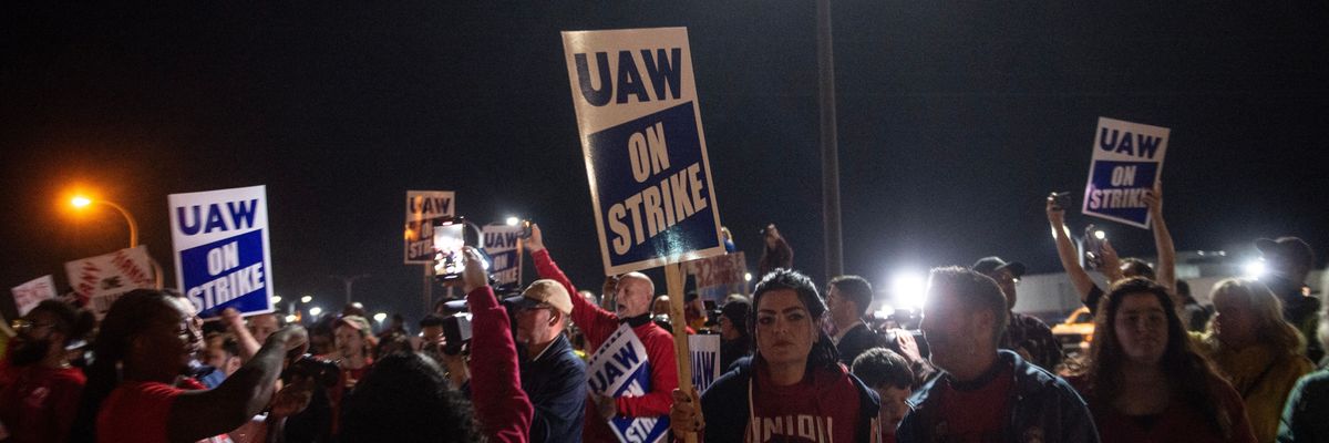 United Auto Workers members on strike.