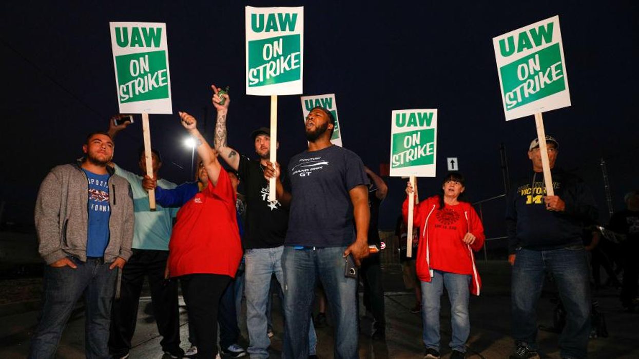 United Auto Workers members walk the picket line at the General Motors Flint Assembly Plant after the UAW declared a national strike against GM at midnight on September 16, 2019 in Flint, Michigan.