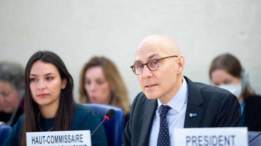  United Nations High Commissioner for Human Rights Volker Türk addresses the high-level segment of the 52nd session of the Human Rights Council on February 27, 2023 in Geneva, Switzerland.  