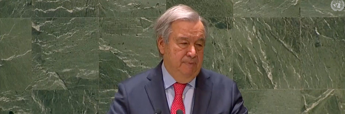 United Nations Secretary-General António Guterres speaks at a meeting of the United Nations General Assembly in New York City on February 6, 2023.