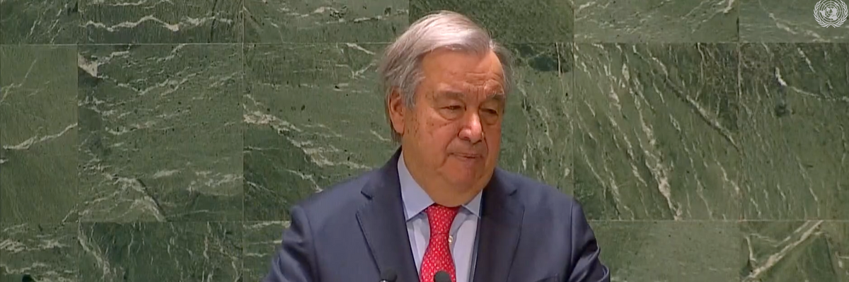 ​United Nations Secretary-General António Guterres speaks at a meeting of the United Nations General Assembly in New York City on February 6, 2023.