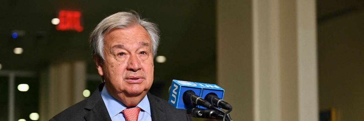 United Nations Secretary-General Antonio Guterres speaks to the press