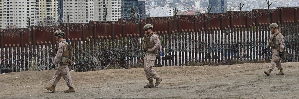 United States Marine Corps troops patrol the U.S.-Mexico border area