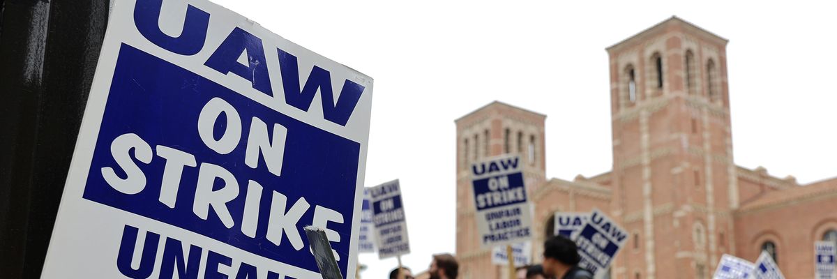 University of California, Los Angeles academic workers from United Auto Workers Local 4811 picket on the first day of their strike on May 28, 2024