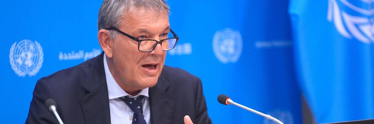 UNRWA chief Philippe Lazzarini speaks at the UN headquarters